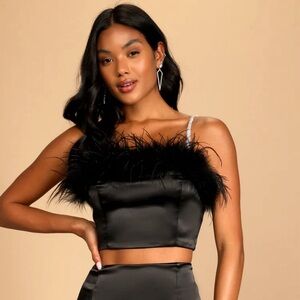 Lulus Twice The Fun Satin Rhinestone Spaghetti Strap Crop Top Women’s Size Small